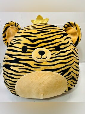 16" Squishmallows w/ Gold Crown Tina Tiger Tan/Black Plush. Kelly Toy. Rare 2022